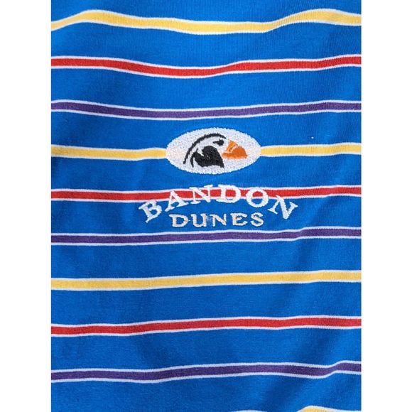 BANDON DUNES Fairway and Greene Golf Casual Polo Shirt M Blue w/ Colored Striped - Picture 3 of 5